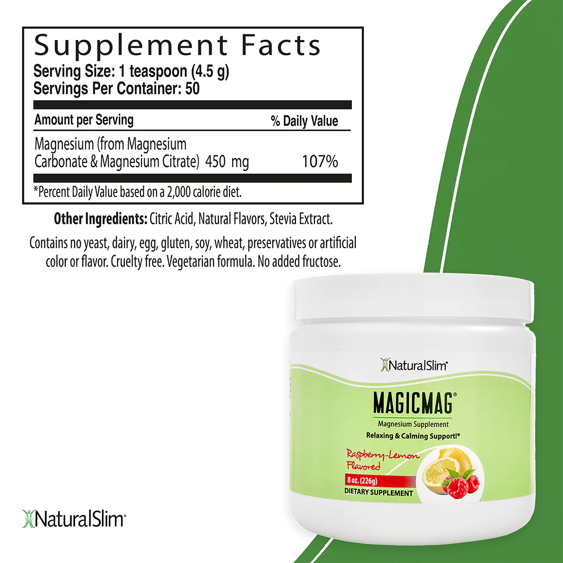 MagicMag Raspberry-Lemon | Magnesium Supplement - supplement facts label