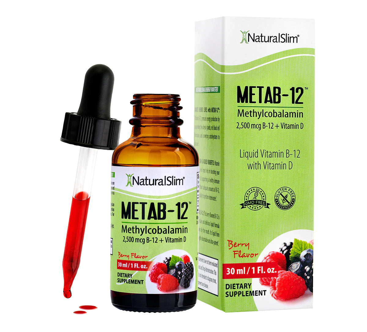 Metab-12 | Berry Liquid Vitamin B-12 (methylcobalamin) + Vitamin D