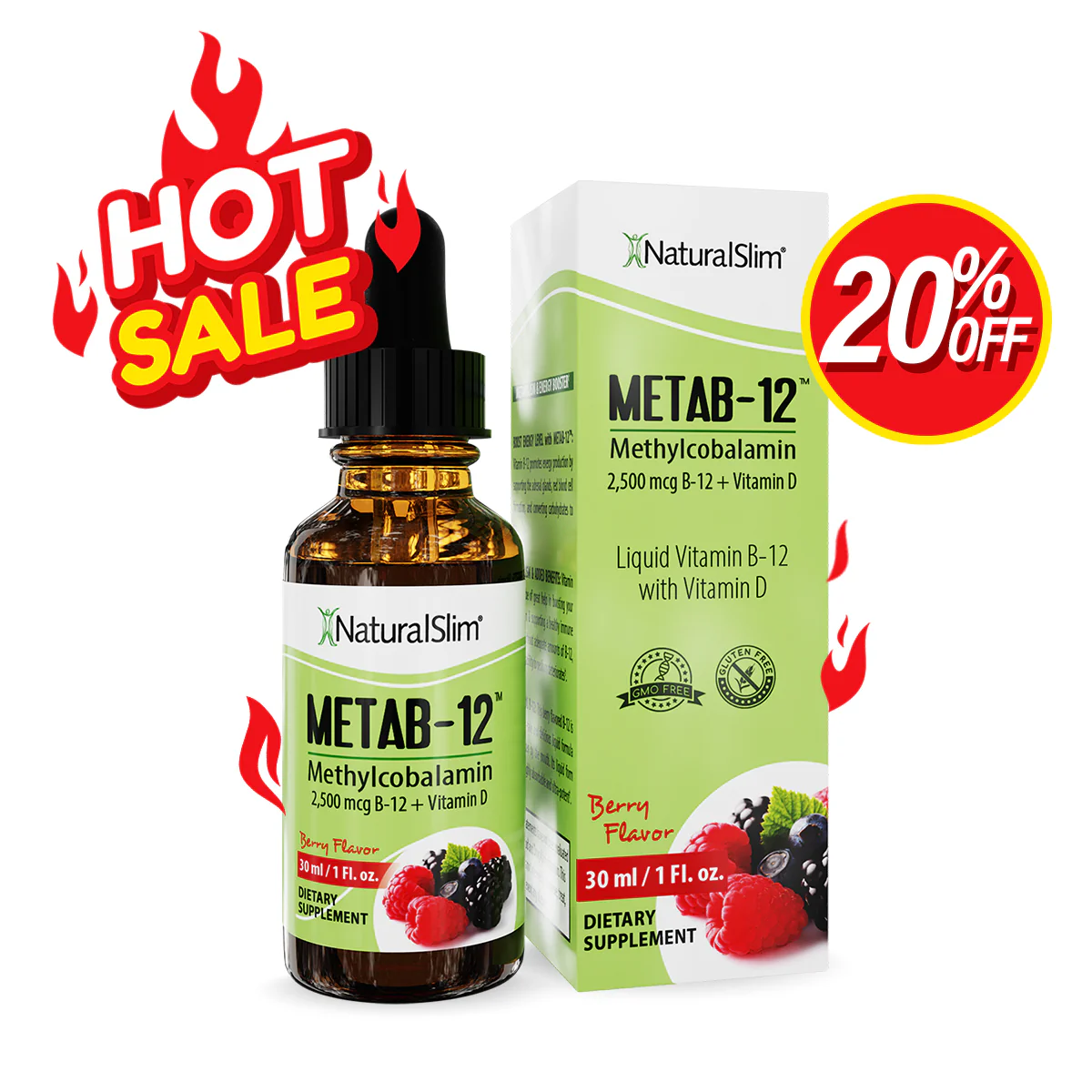 Metab-12 | Berry Liquid Vitamin B-12 (methylcobalamin) + Vitamin D
