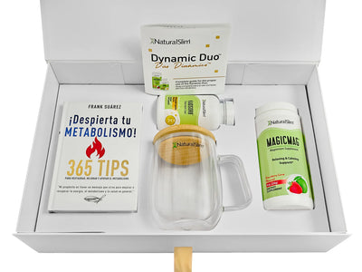 Dynamic Duo Gift Set | MagicMag, Kadsorb, Despierta tu Metabolismo! Book, Mug and Gift Box with Information Leaflet| Magnesium - complete kit contents