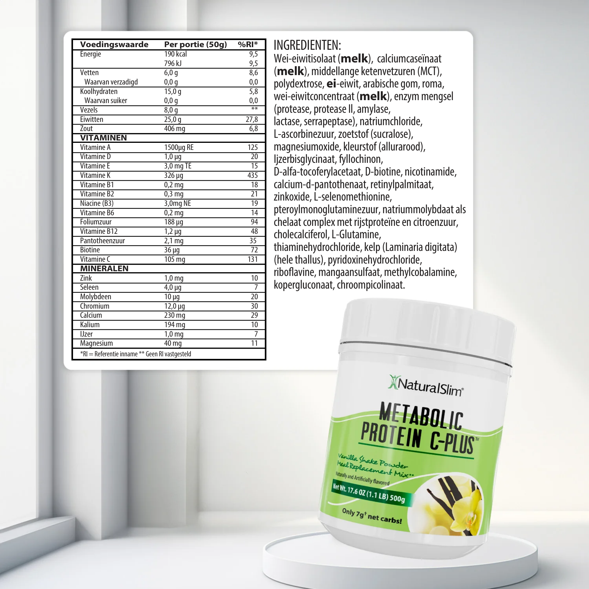 Metabolic Protein C-Plus Vanilla voedingswaarde-informatie [facts:nl]